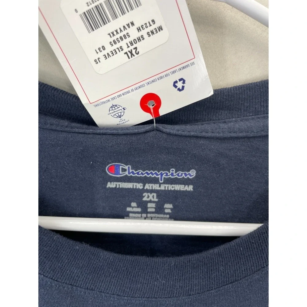 Champion Big Script Graphic Short Sleeve T-Shirt Mens 2XL Slate Blue Summer NWT - Picture 2 of 7